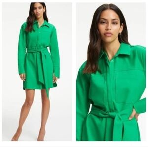 Good American Kelly Emerald Green Belted Long Sleeve Shirt Dress NWT Size 0